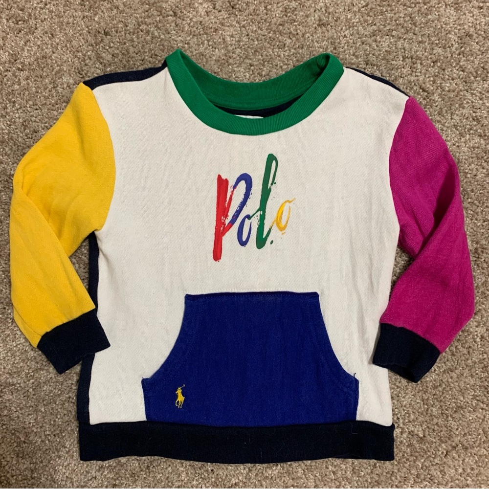 Polo Ralph Lauren Baby Boy Logo Fleece Colorblock Sweatshirt 18 Months